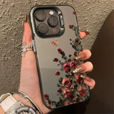 Back side of a sleek mirrored phone case with a red rose floral design for samsung galaxy in retro matte finish