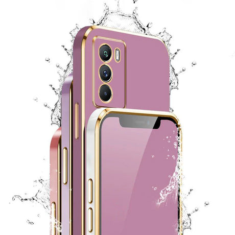 Sleek pink smartphone with gold accents and multiple camera lenses.