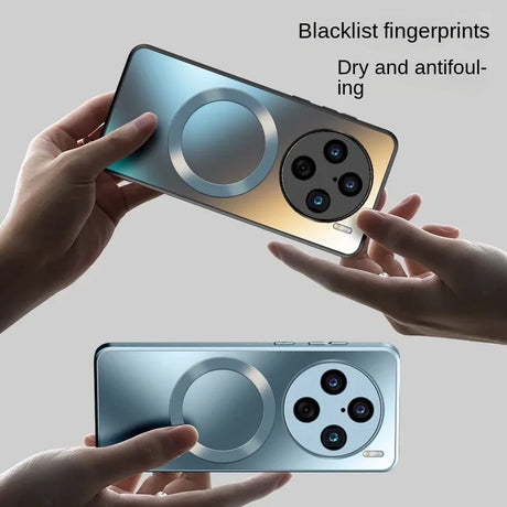 Sleek smartphone with a distinctive circular camera module and multiple lenses.