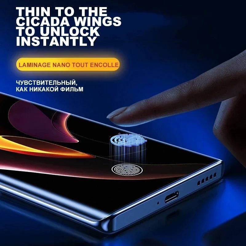 Sleek smartphone with a fingerprint sensor and a finger hovering above its screen.