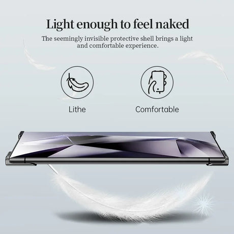 Sleek smartphone or tablet device floating on a soft, feather-like cushion.