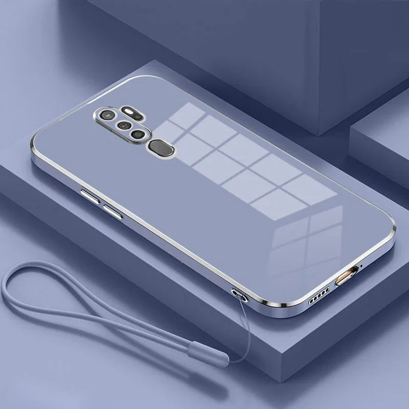 A sleek translucent lavender gloss gold plating edge case with silver metallic edges for Oppo A9 back side