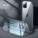 Sleek transparent protective case for an iPhone with a prominent camera module.