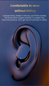 Sleek wireless earbud nestled inside a human ear.