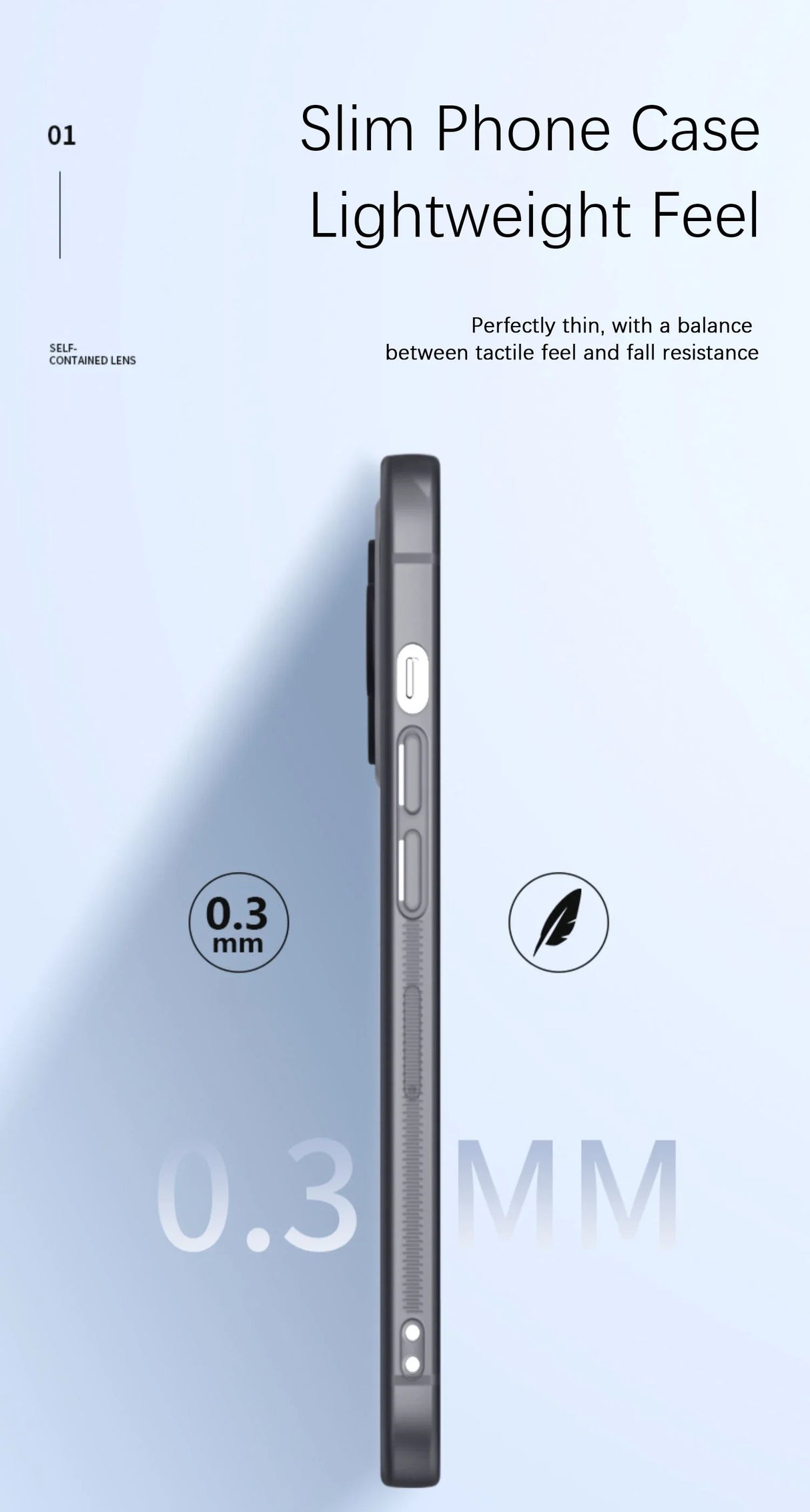 Slim, lightweight phone case shown in profile view.