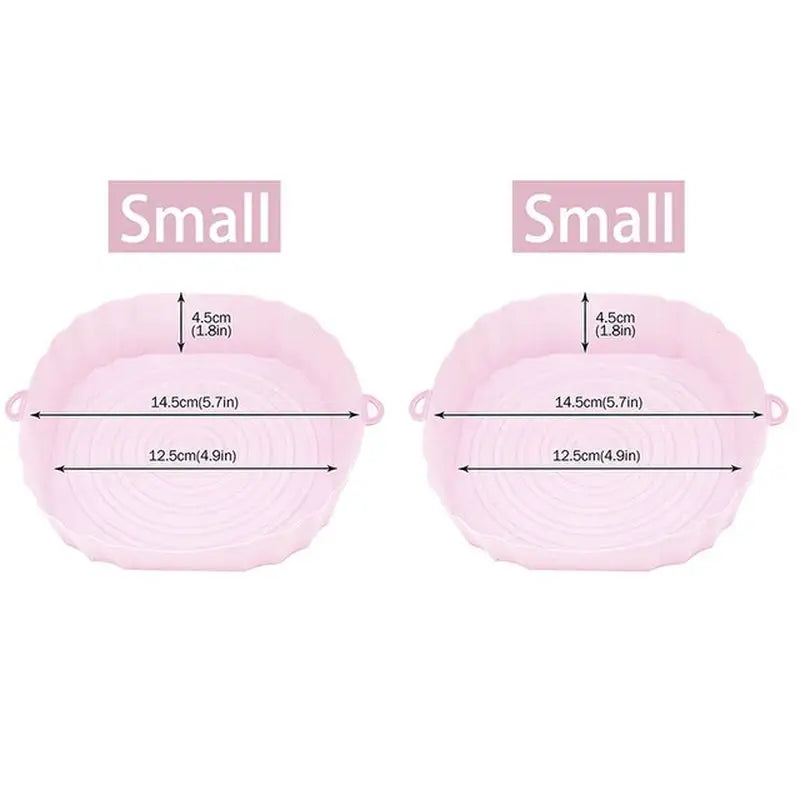 two pink small and large plastic bowls with measurements