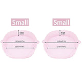 two pink small and large plastic bowls with measurements
