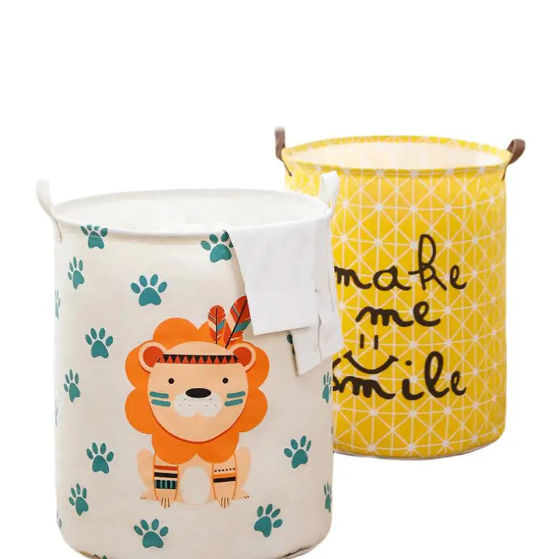 two small storage baskets with a lion and dog design