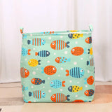 a small blue and orange fish print storage bag