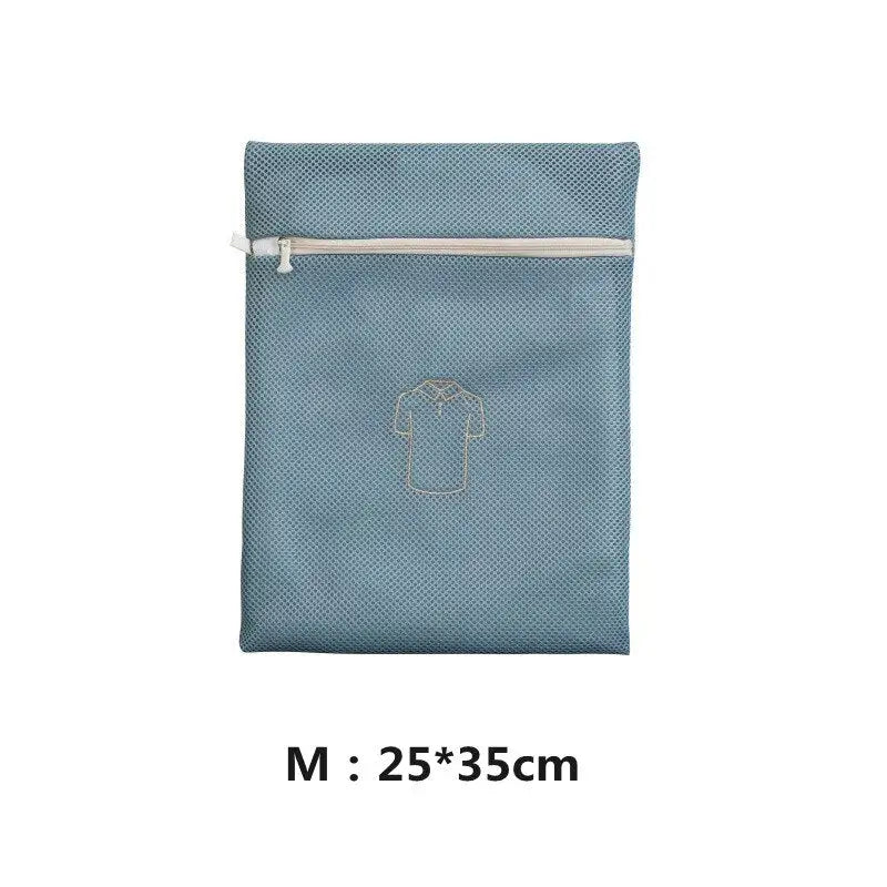 a small blue pouch with a white zipper