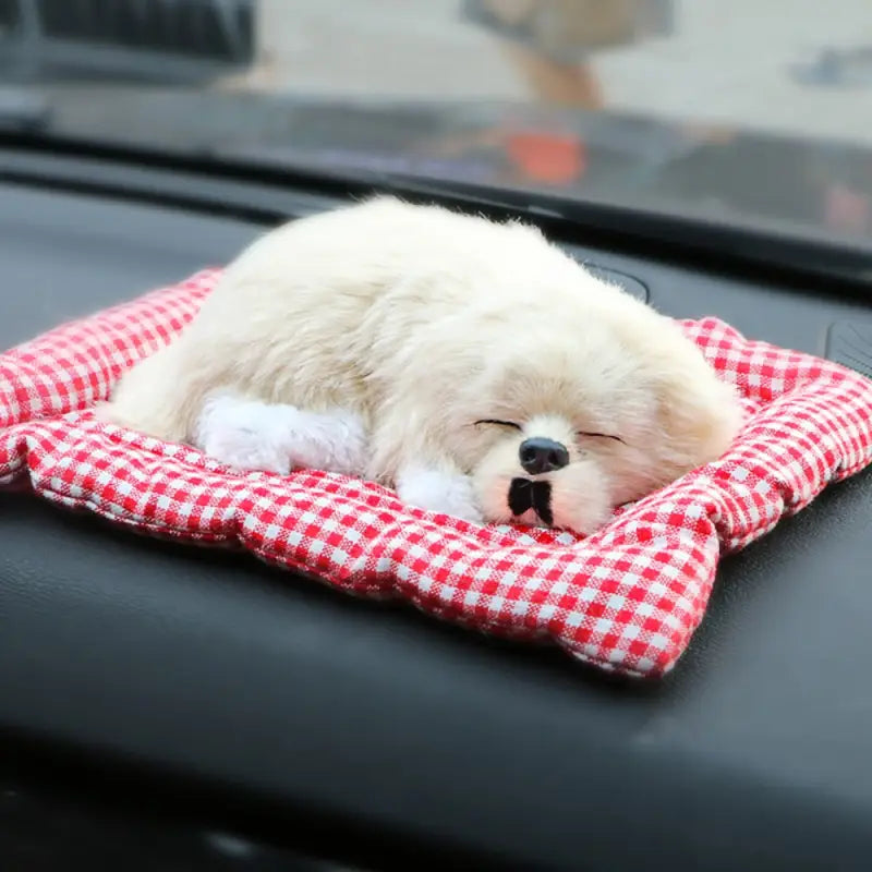 a small dog sleeping in the back seat of a car