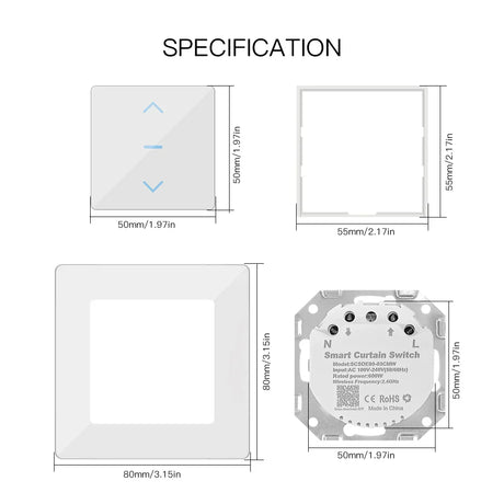 Smart curtain switch specifications.