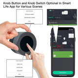 Smart home control knob and app interface.
