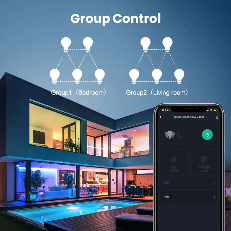 a smart home with a smart light bulb on the screen