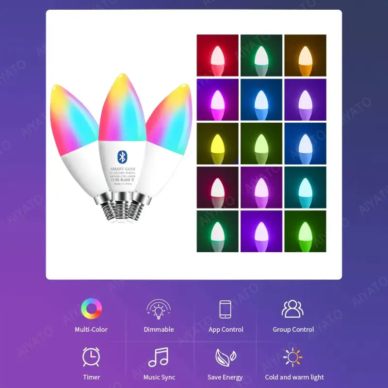 a smart light bulb with a colorful background