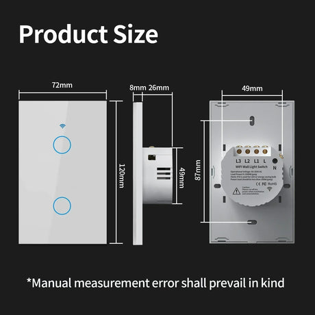 Smart light switch dimensions.