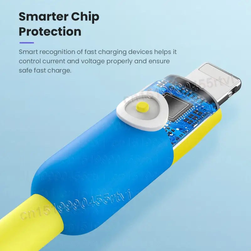 the smart phone is connected to a blue and yellow cable