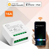 Someone holding a smart phone and a smart device with a homekit app