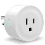 Smart plug adapter with a glowing power button.