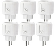 Smart plugs with power buttons arranged in two rows of three.