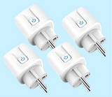 Smart plugs with power buttons and European-style prongs.