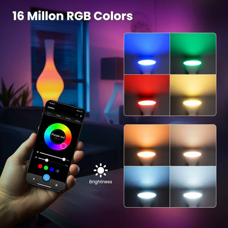Smart RGB lightbulb controlled by smartphone.