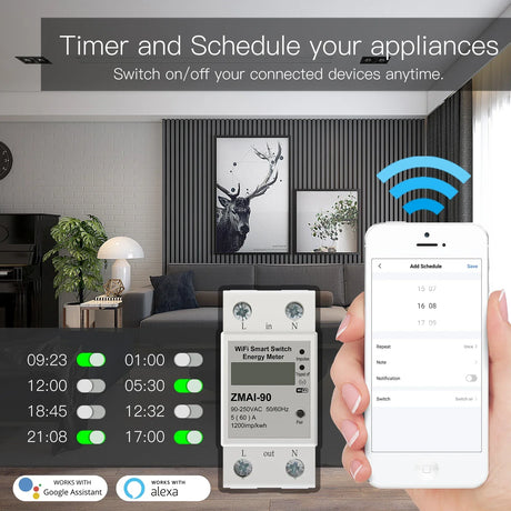 Smart switch energy meter with scheduling app.