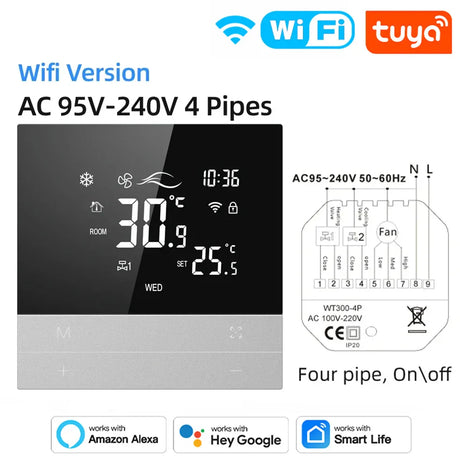 Smart thermostat with wiring diagram.
