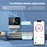 Smart thermostat with manual and app control.