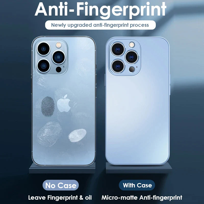 Smartphone with anti-fingerprint technology demonstrated on its back panel.