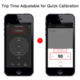 Smartphone app interface for curtain switch calibration.