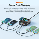 A smartphone with a cable connected to it