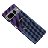 Smartphone with a carbon fiber-patterned case and dual rear cameras.