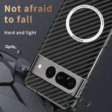 Smartphone with a carbon fiber-style case and triple camera setup.