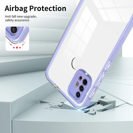 Smartphone case with airbag-like protection features and a purple accent.