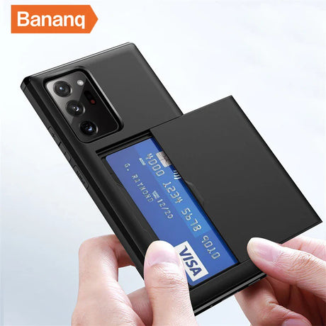 Smartphone case with a built-in card slot for storing a credit card.