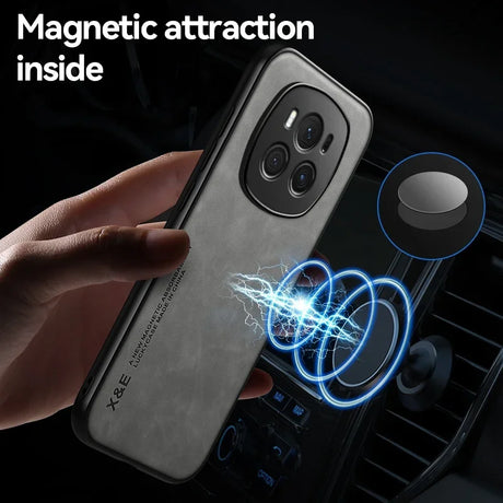 Smartphone case with built-in magnetic attraction for mounting.