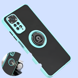 Smartphone case with a built-in ring holder and teal accents.