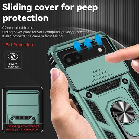 Smartphone case with a sliding cover to protect the camera lens and provide privacy.