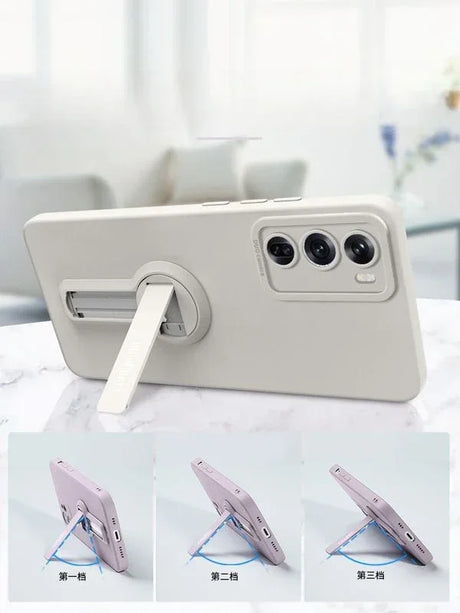 A smartphone case with an integrated, adjustable kickstand.