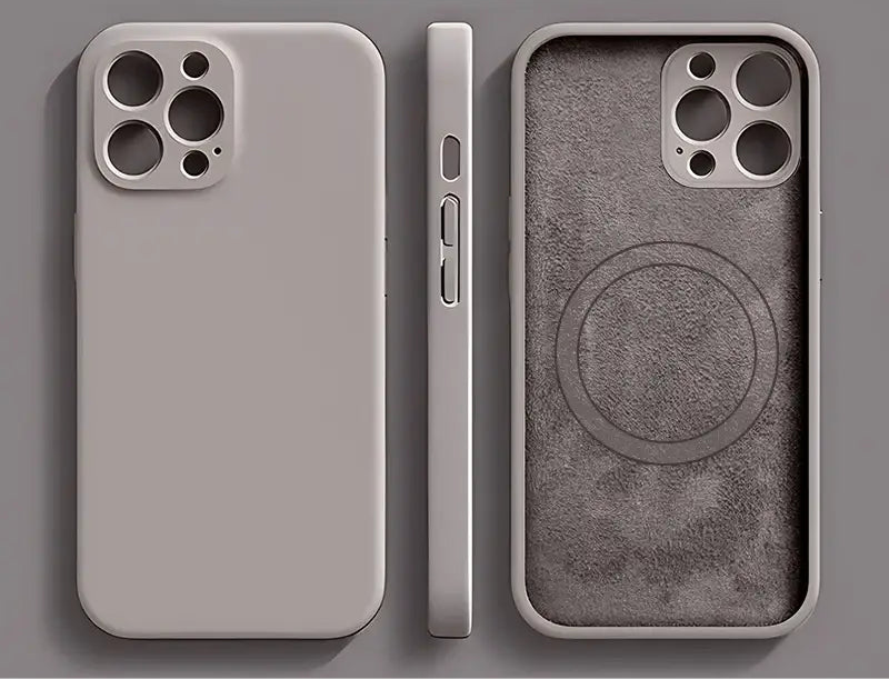 Smartphone case with multiple camera cutouts and a textured interior.