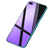 Smartphone case with a purple reflective surface and teal edges.