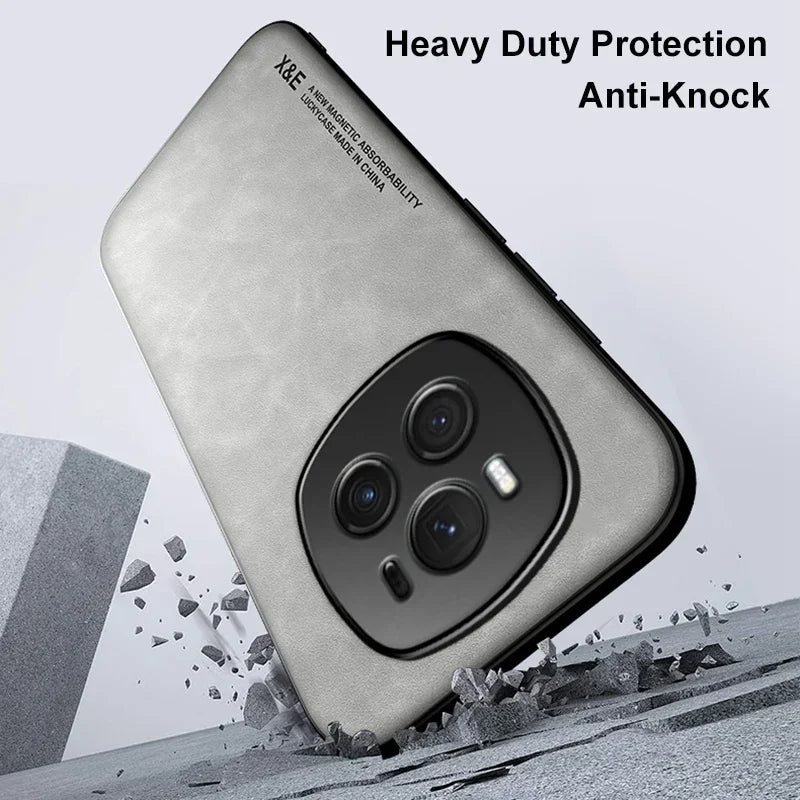 Smartphone case with triple camera cutout and ’Heavy Duty Protection Anti-Knock’ text.