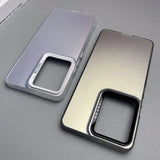 Smartphone cases with prominent camera cutouts in contrasting metallic finishes.