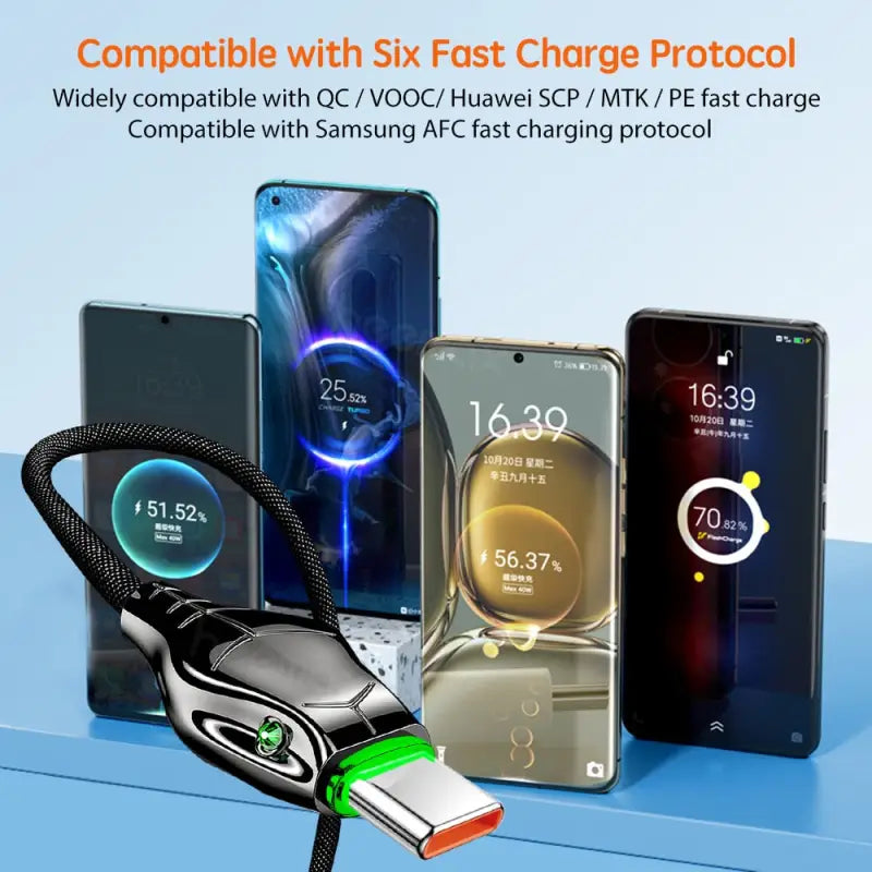 a group of smartphones with a charging cable