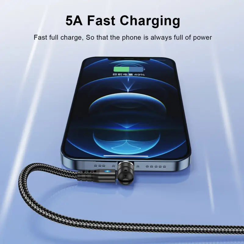 a smartphone with a charging cable attached to it