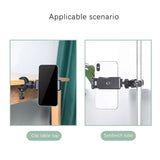 Smartphone mounting clamp or holder with adjustable grip for attaching to various surfaces.