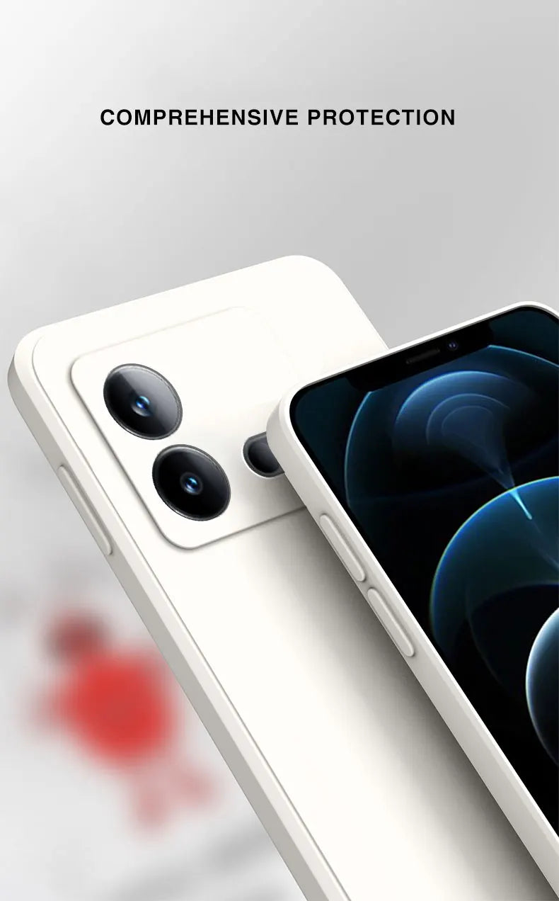 Smartphone with dual rear cameras and a prominent display showing a blue circular design.