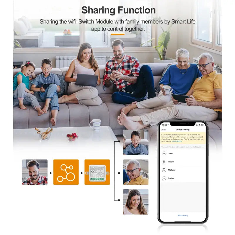 a smartphone with a family sitting on the couch