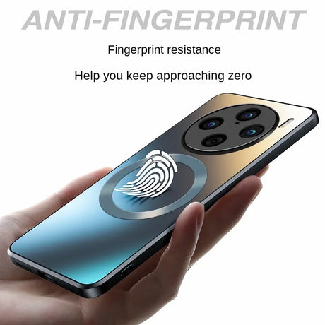 Smartphone with a fingerprint-resistant feature highlighted by a fingerprint icon on its screen.